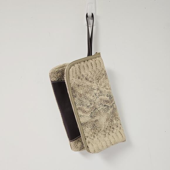 J. McLaughlin Handbags - J McLaughlin Fold Over Wristlet Clutch Faux Snakeskin Zip Textured Small Handbag